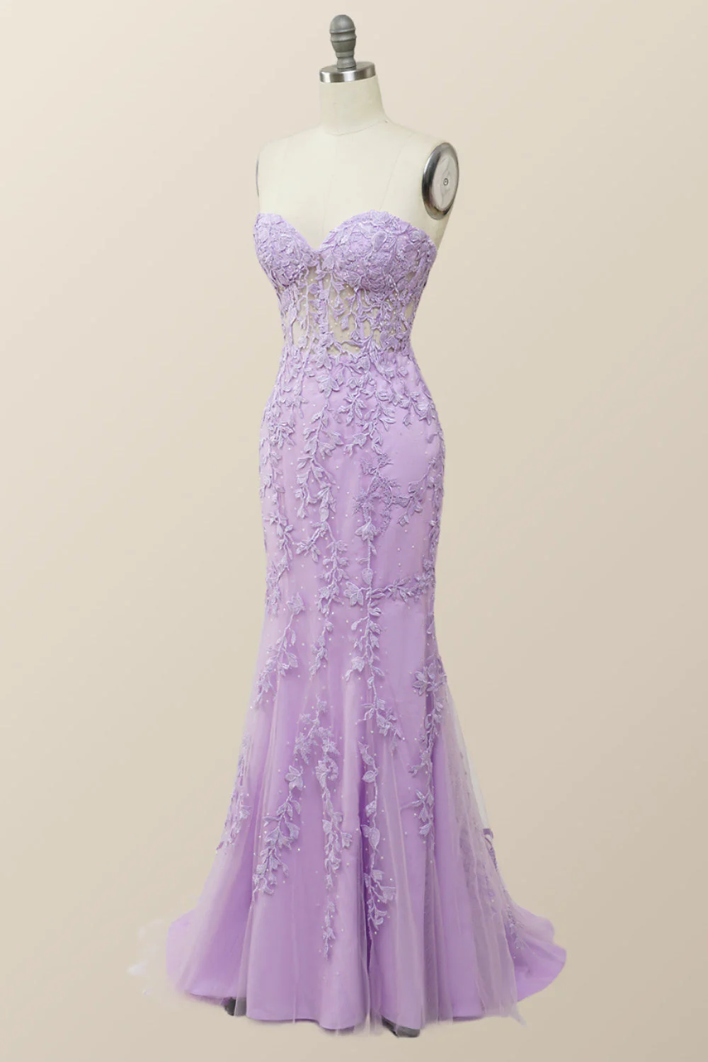 Sweetheart Lavender Lace Mermaid Long Prom Dress