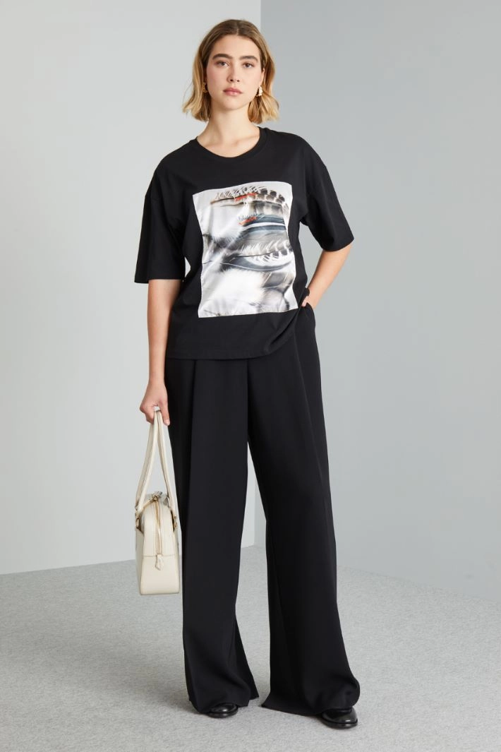 T-shirt with satin insert - BLACK GREY