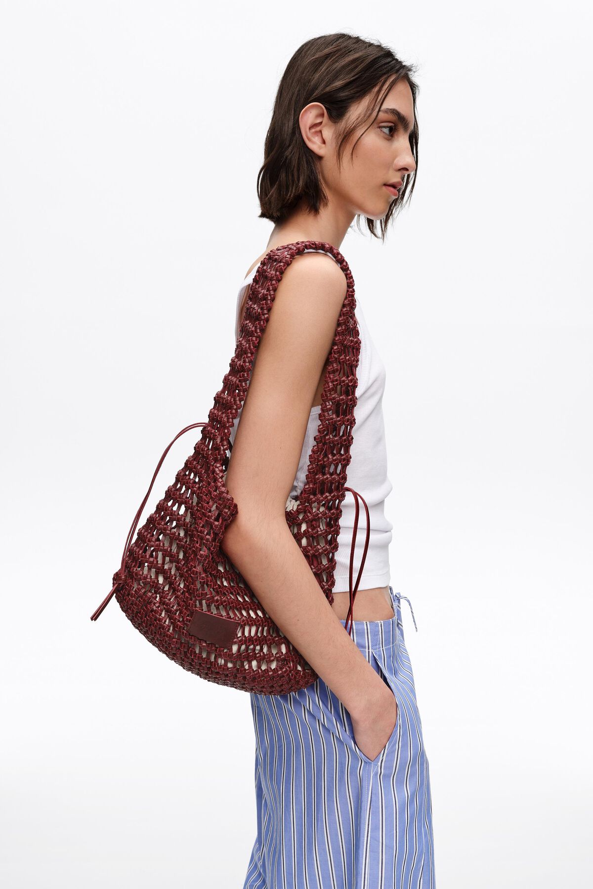 Dark cherry leather plaited medium bag