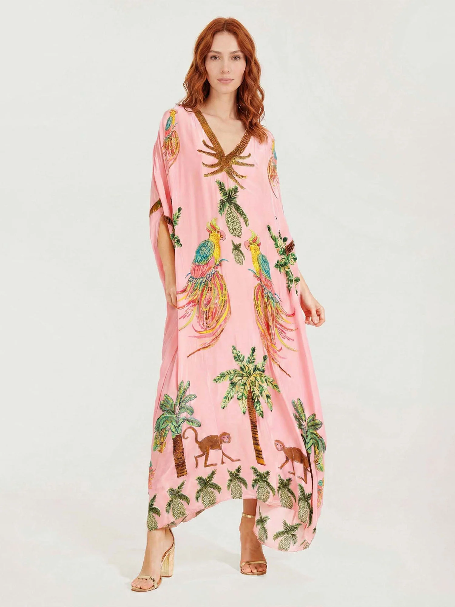 Black/Pink Parrot Print Maxi Dress