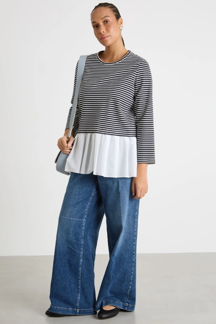 Jersey and poplin sweatshirt - BLUE WHITE