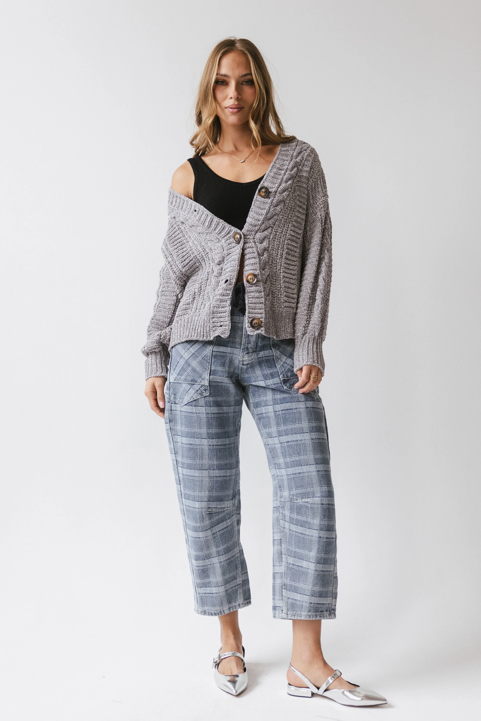 Judy Plaid Barrel Jeans