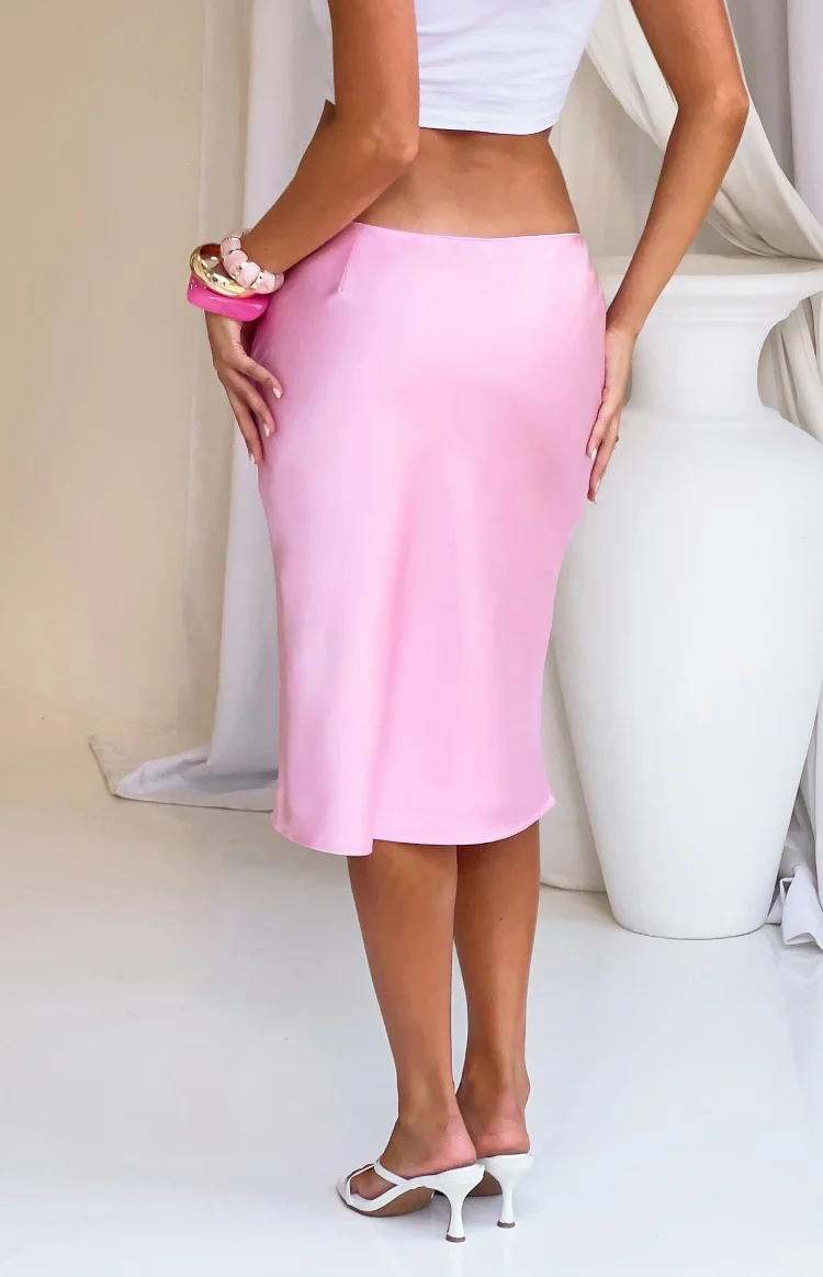 Camille Pink Satin Midi Skirt