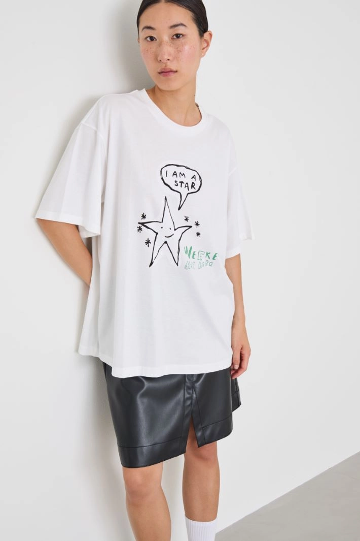 Oversized print T-shirt - WHITE BLACK