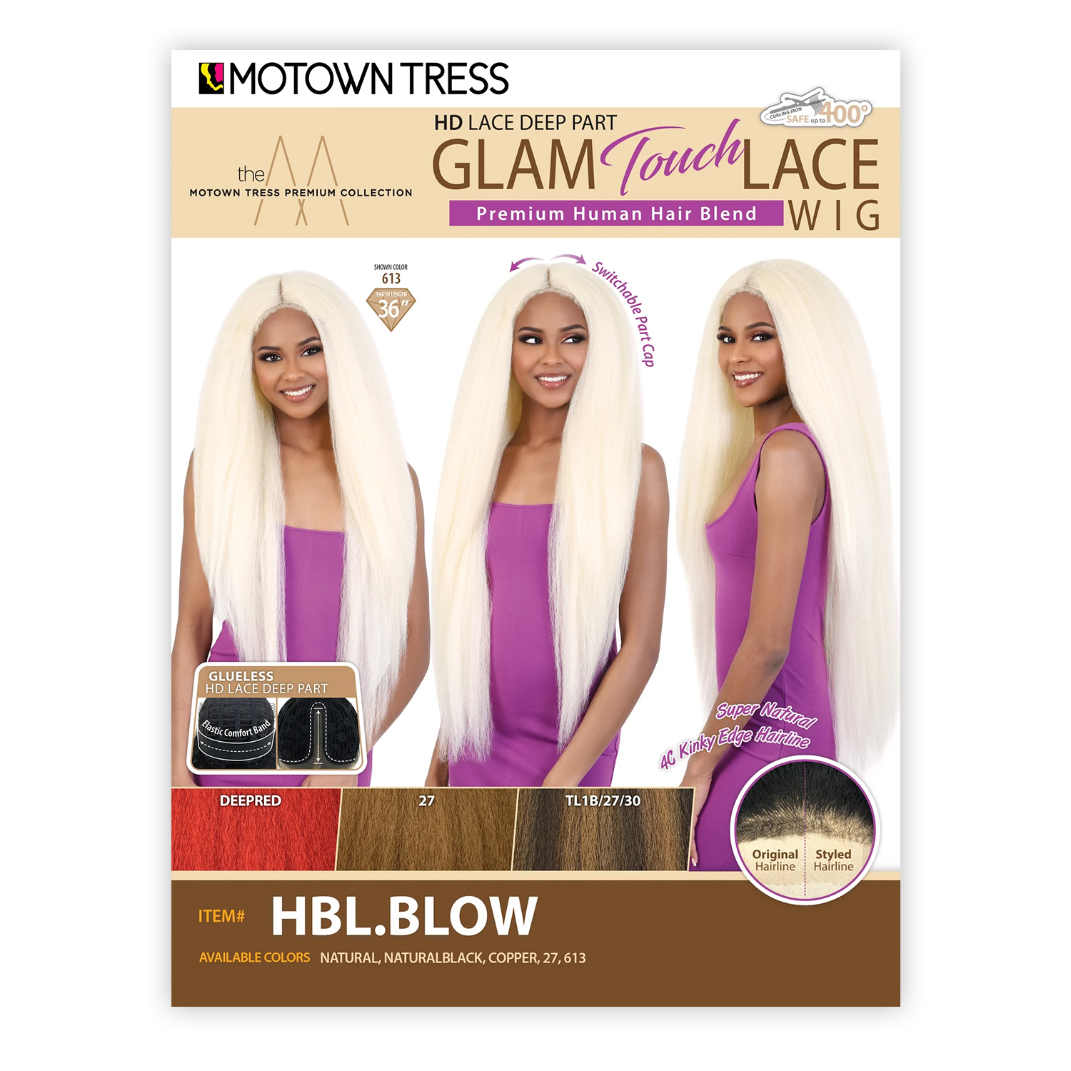 Motown Tress Human Hair Blend Glam Touch Glueless HD Lace Font Wig HBL.Blow