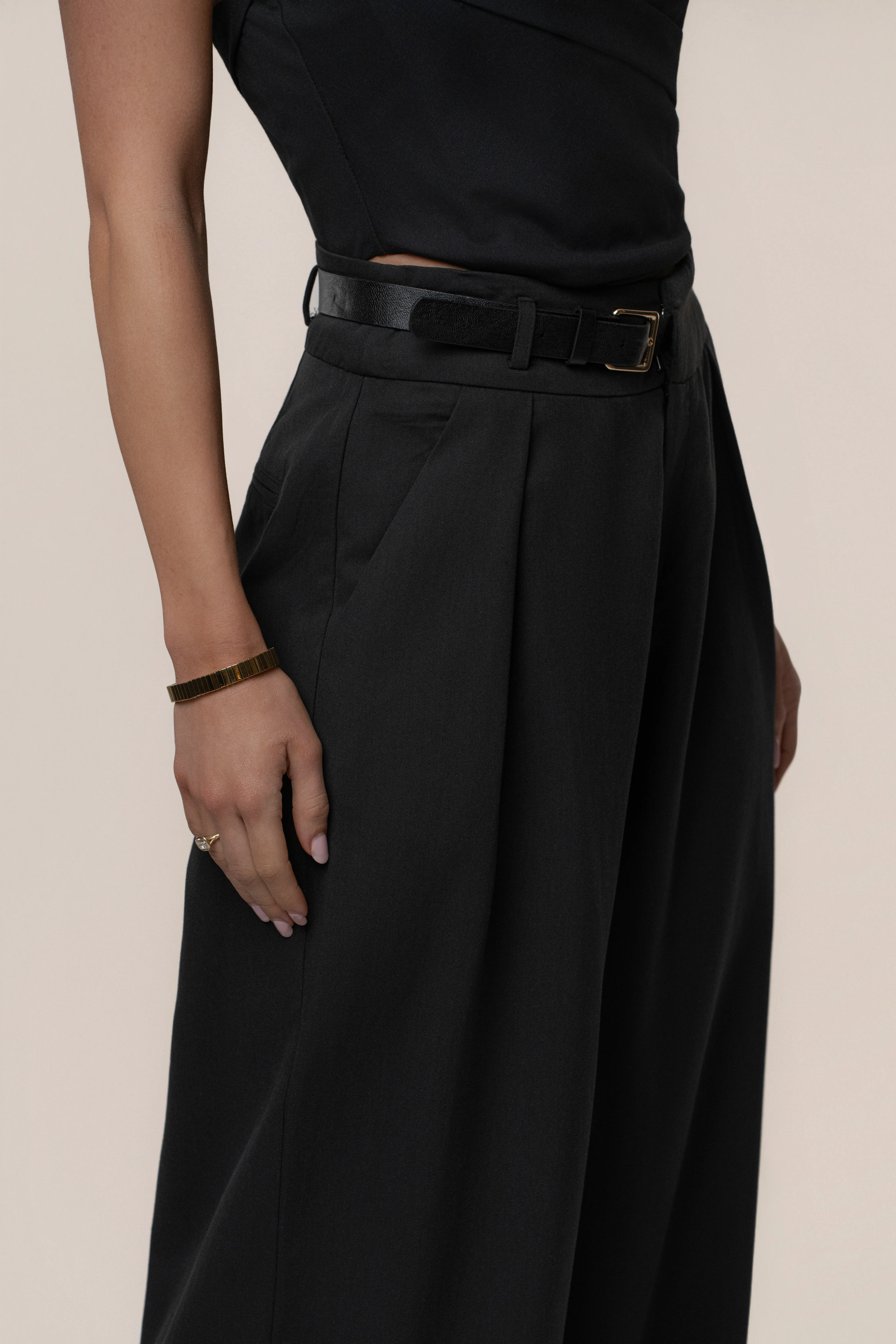 Black Everywhere Belted Trousers