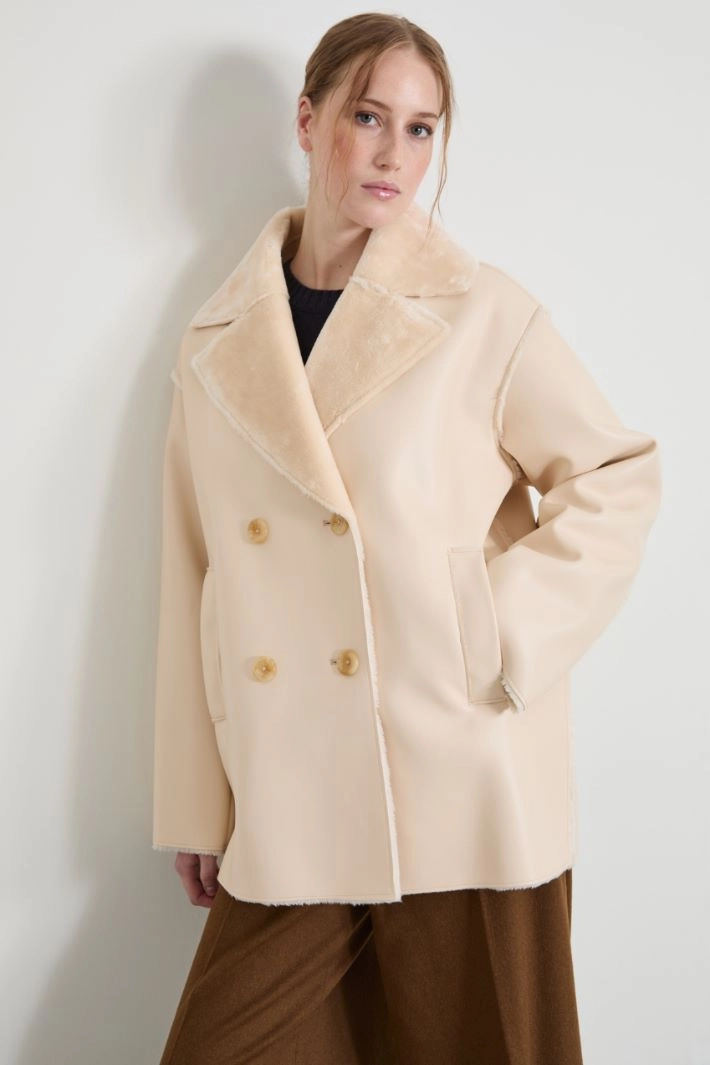 Sheepskin-like pea coat - IVORY