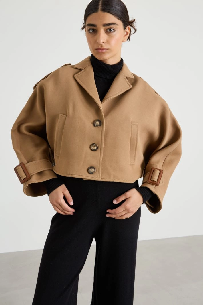 Wool and cotton trench-style cape - CAMEL