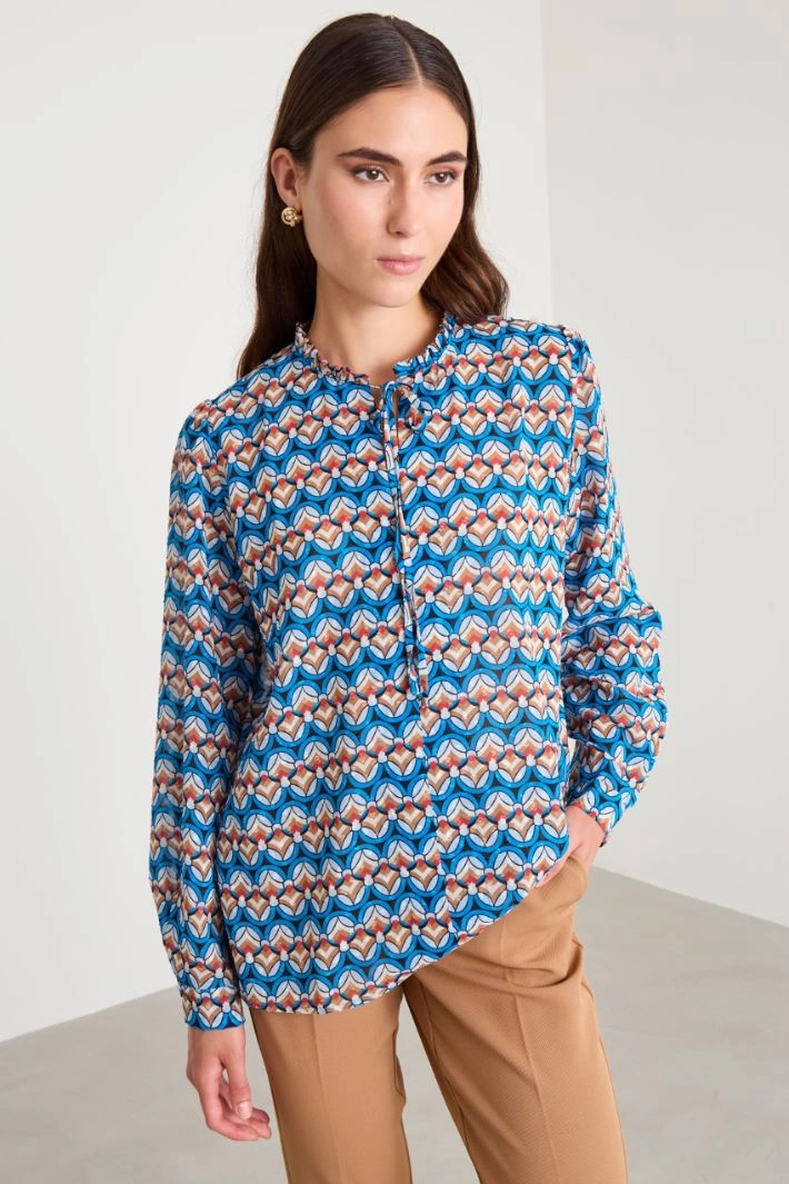 Blouse in printed plumetis - TURQUOISE
