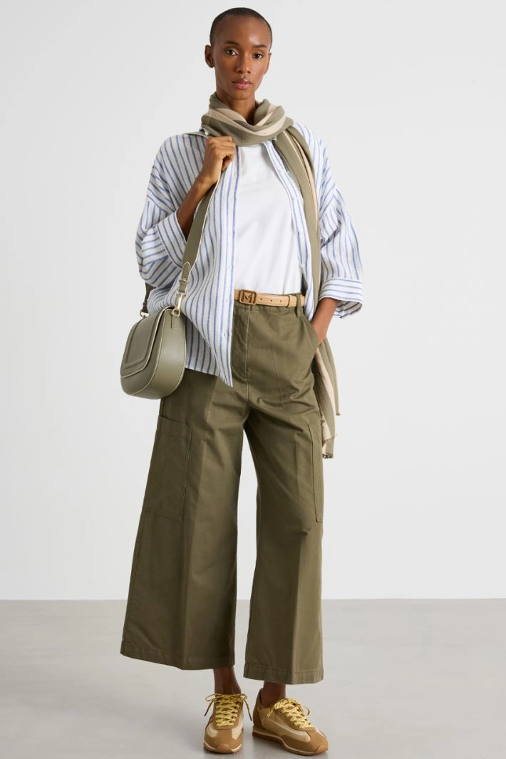 Three-quarter-sleeve linen shirt - WIHTE BLUE