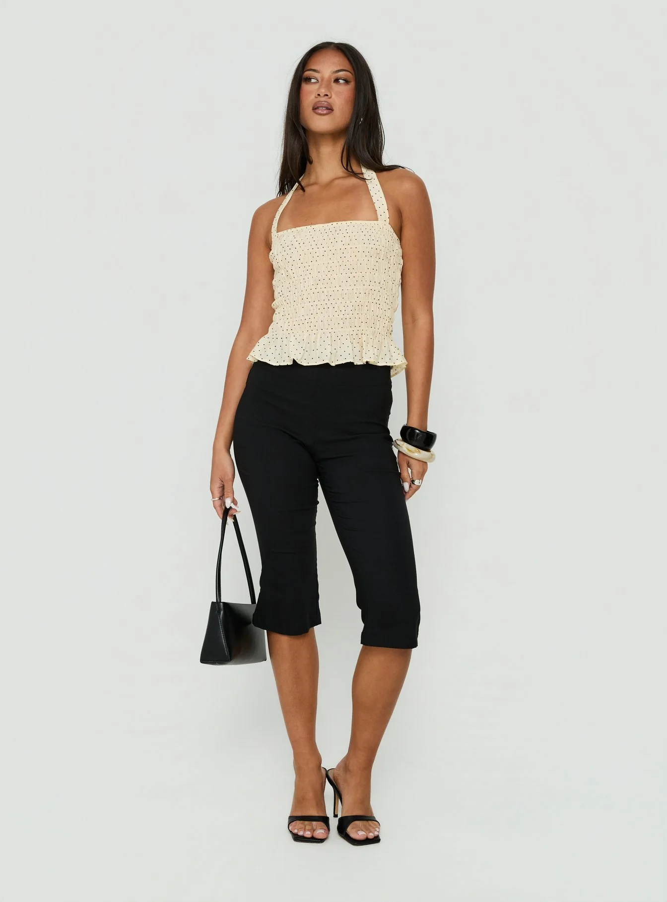 Almost Love Shirred Halter Top Butter Polka Dot