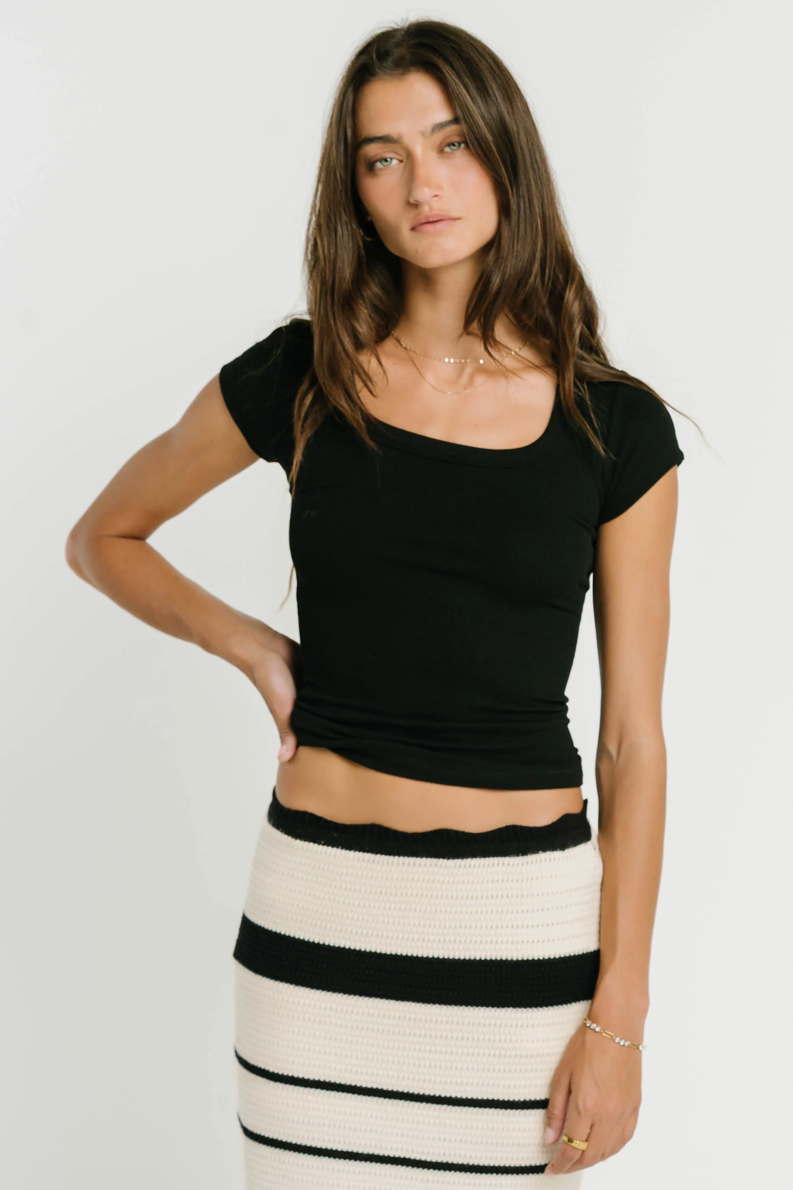 Freya Ribbed Top in Black