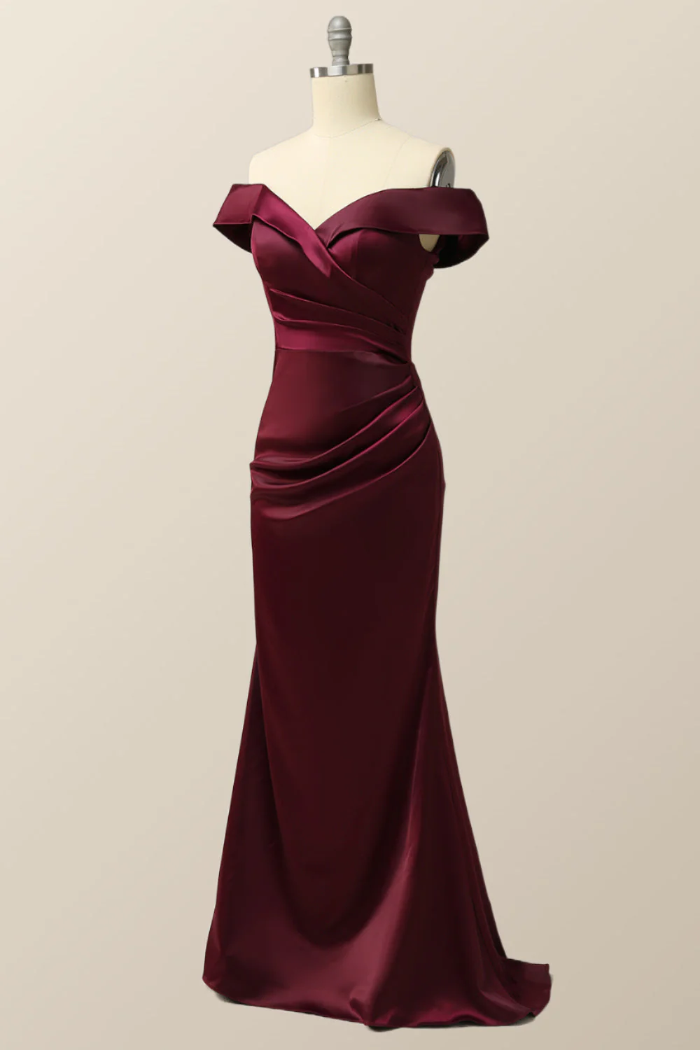 Off the Shoulder Burgundy Mermaid Evening Dress