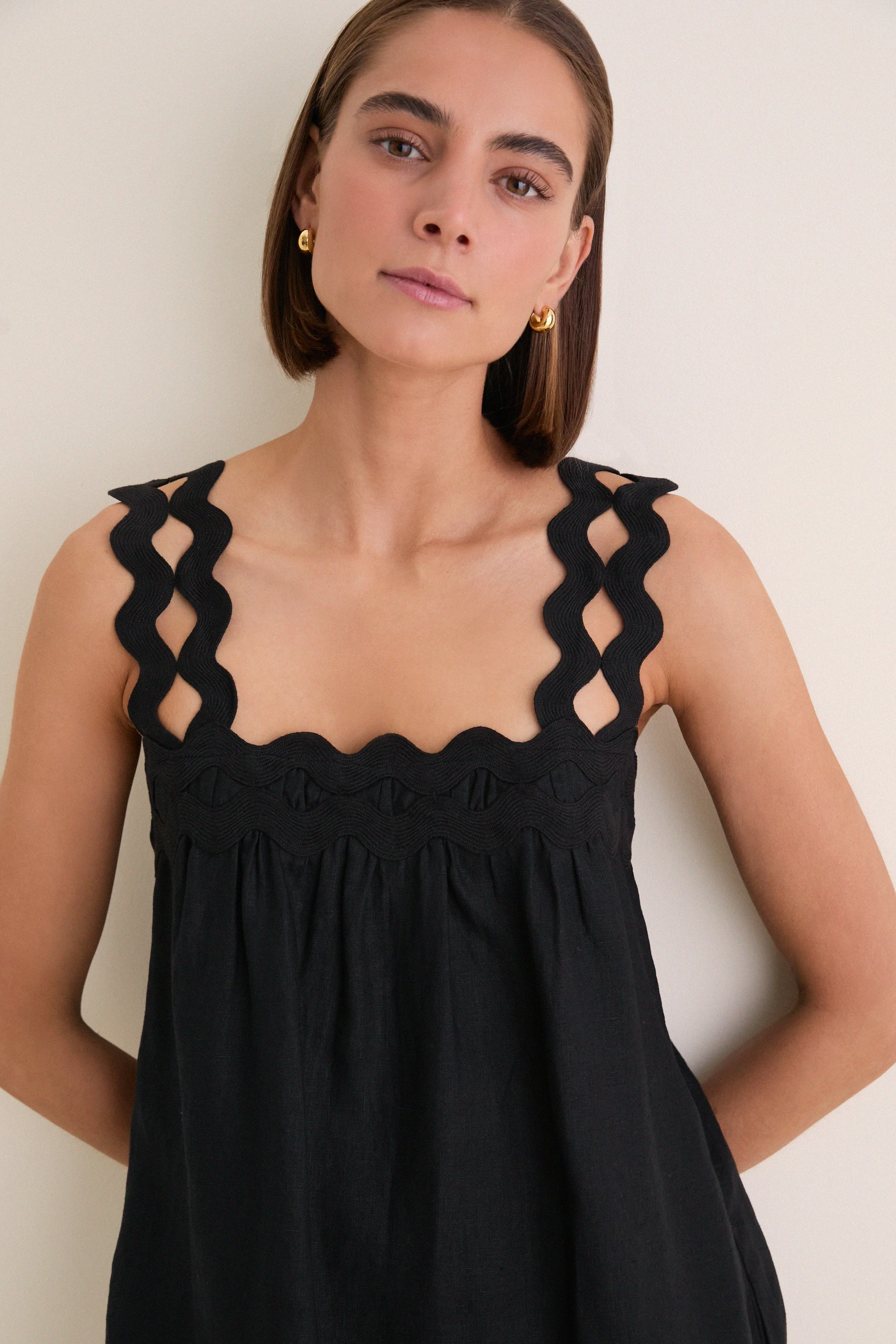 Black Ric Rac Linen Ellis Mini Dress