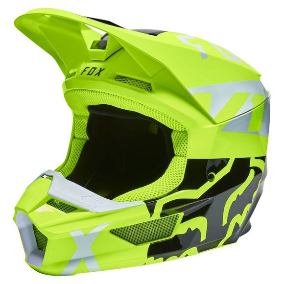 Casque cross Fox V1 SKEW - FLUO YELLOW 2022 - JauneRef : FX3235