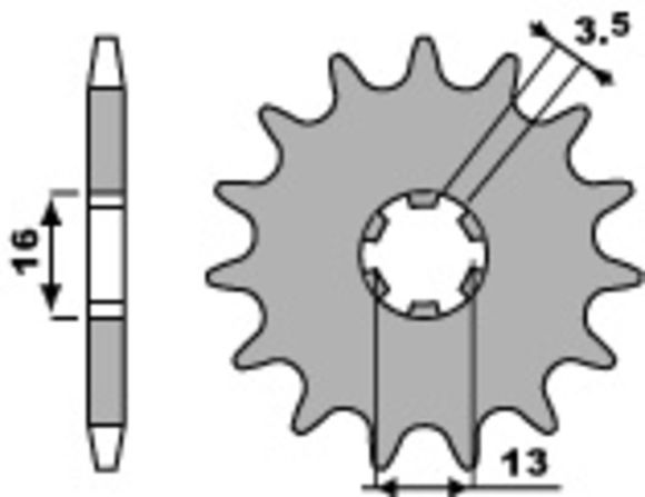 Gearbox output pinion PBR standard steel 415 - 420 16 teethRef: Pbr01589A / 1108883004