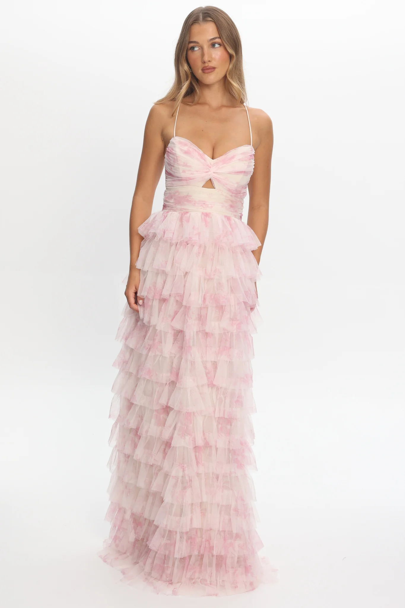 Cambridge Layered Frill Maxi Dress Floral Pink