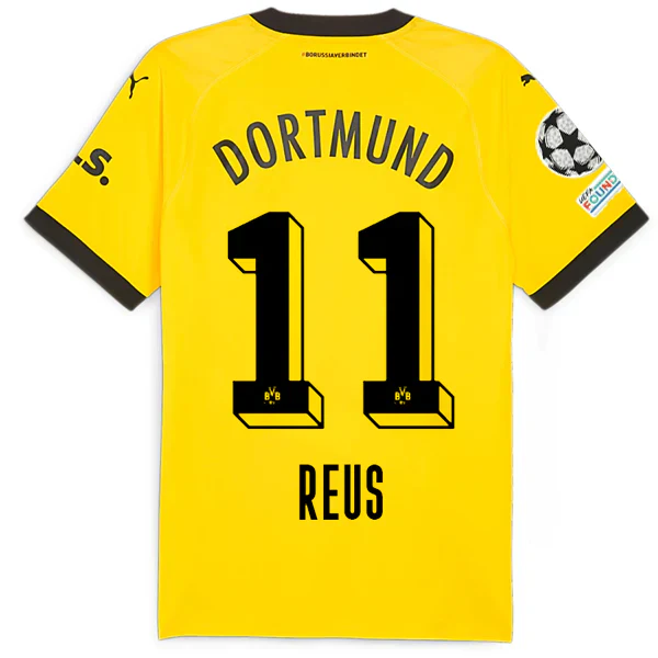 Borussia Dortmund Authentic Marco Reus Home Jersey w/ Champions League Patches 23/24 (Cyber Yellow/ Black)