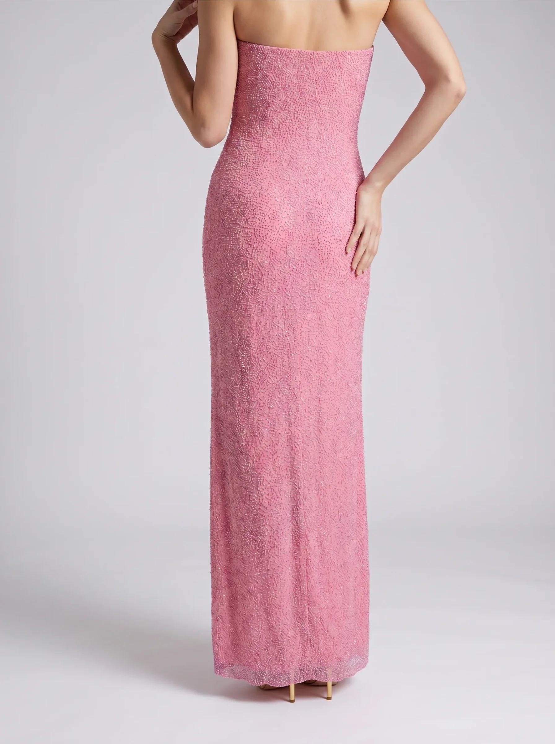 Aya Fully Beaded Pink Maxi Dress