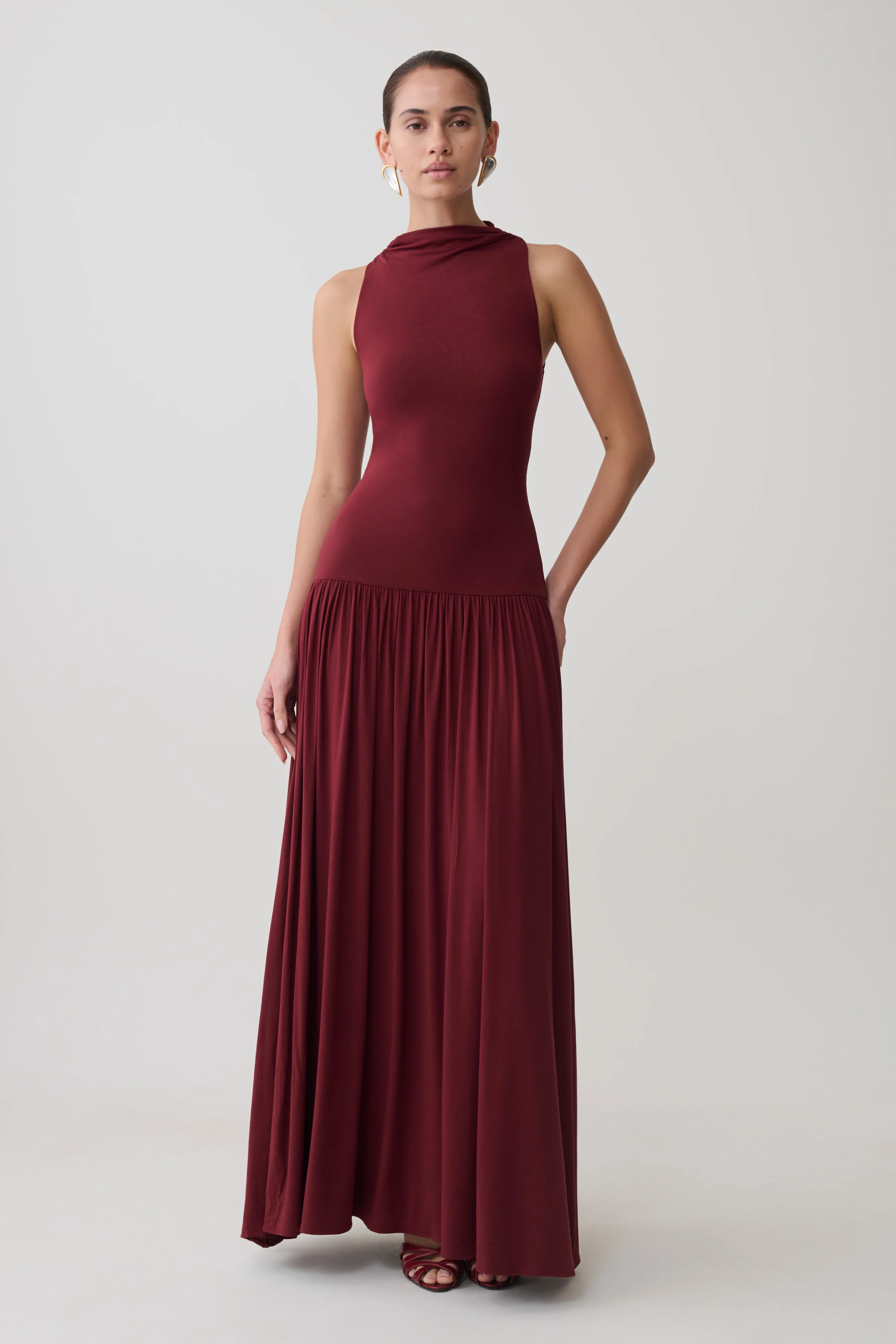 Zsela High Neck Modal Maxi Dress - Wine
