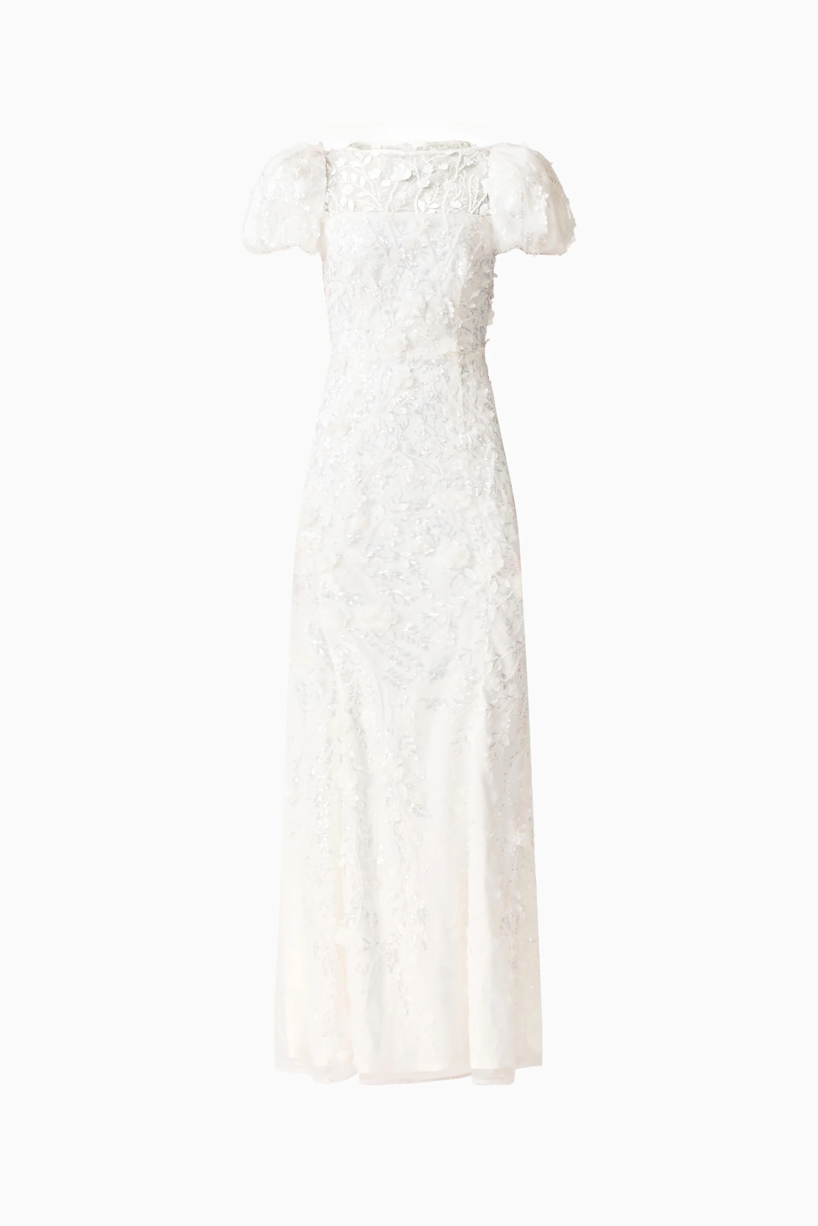 Rina Beaded Puff Sleeve Gown in White