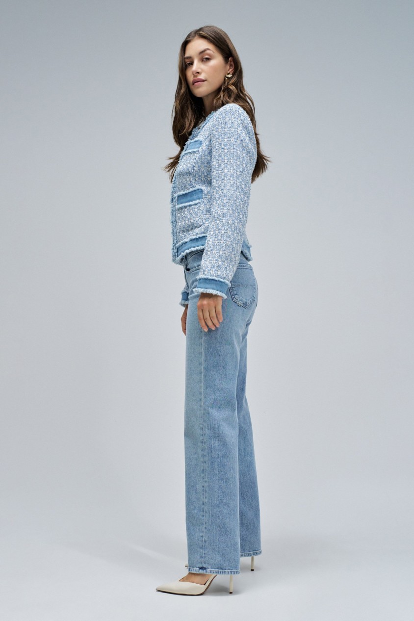 TWEED COAT WITH DENIM DETAILS