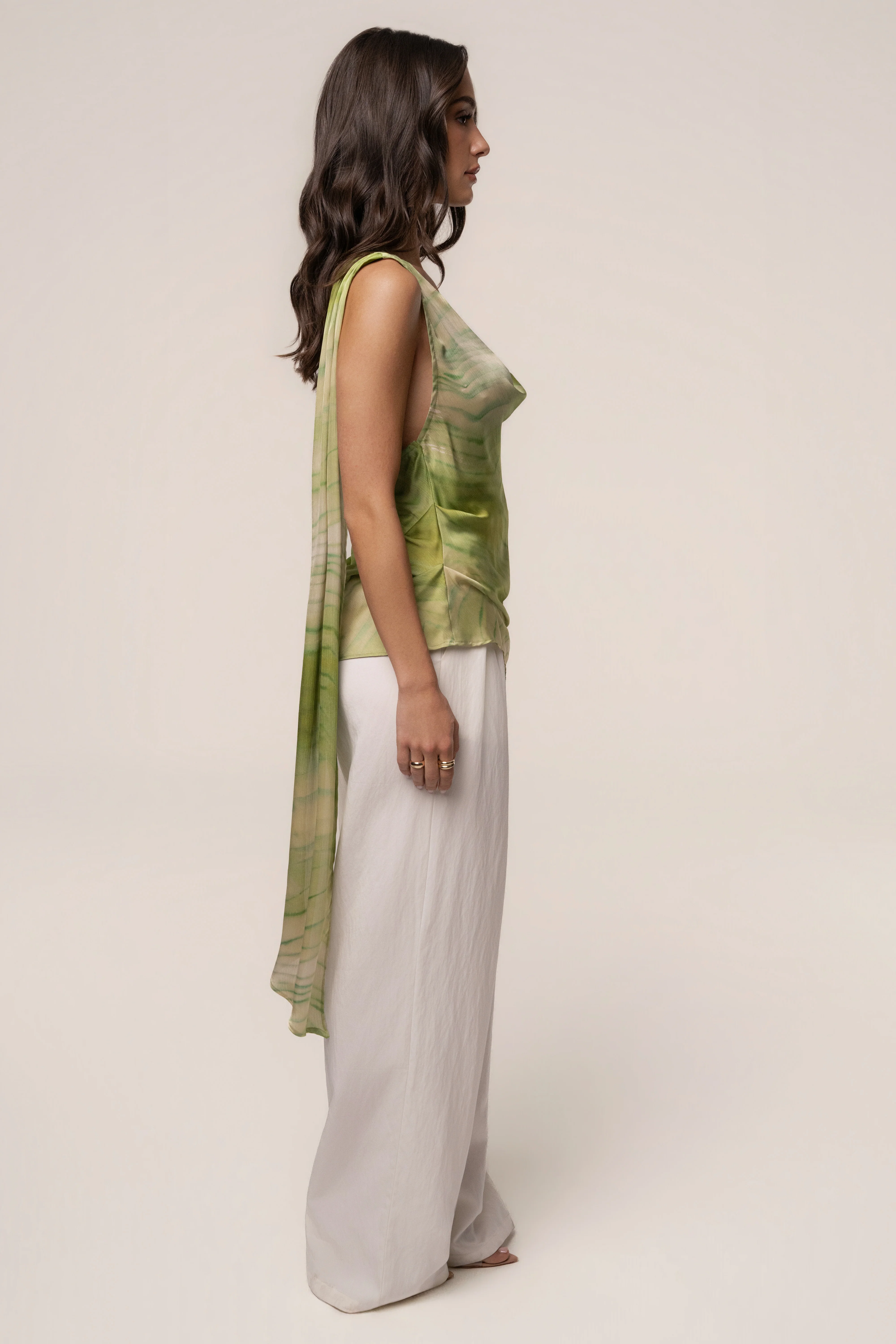Green Print Selene Asymmetrical Top
