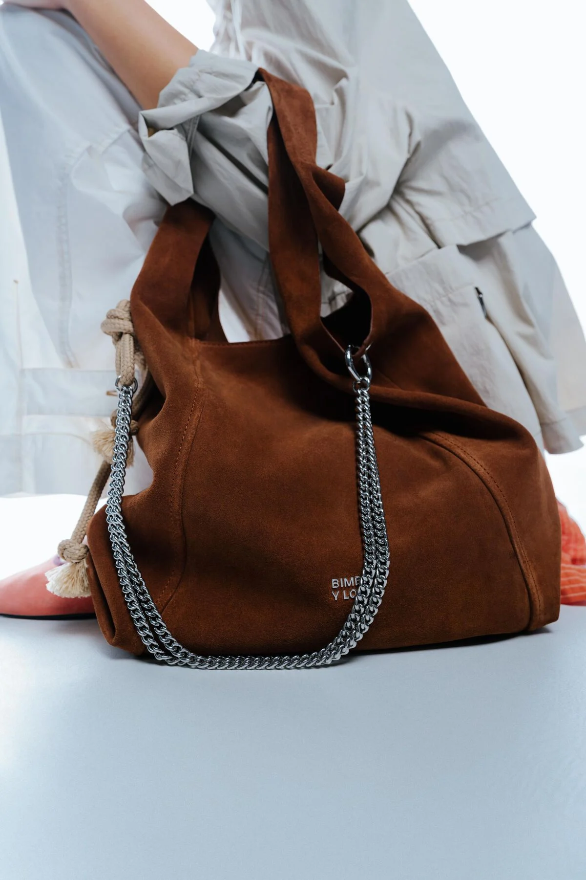 Chestnut large suede Paper bag