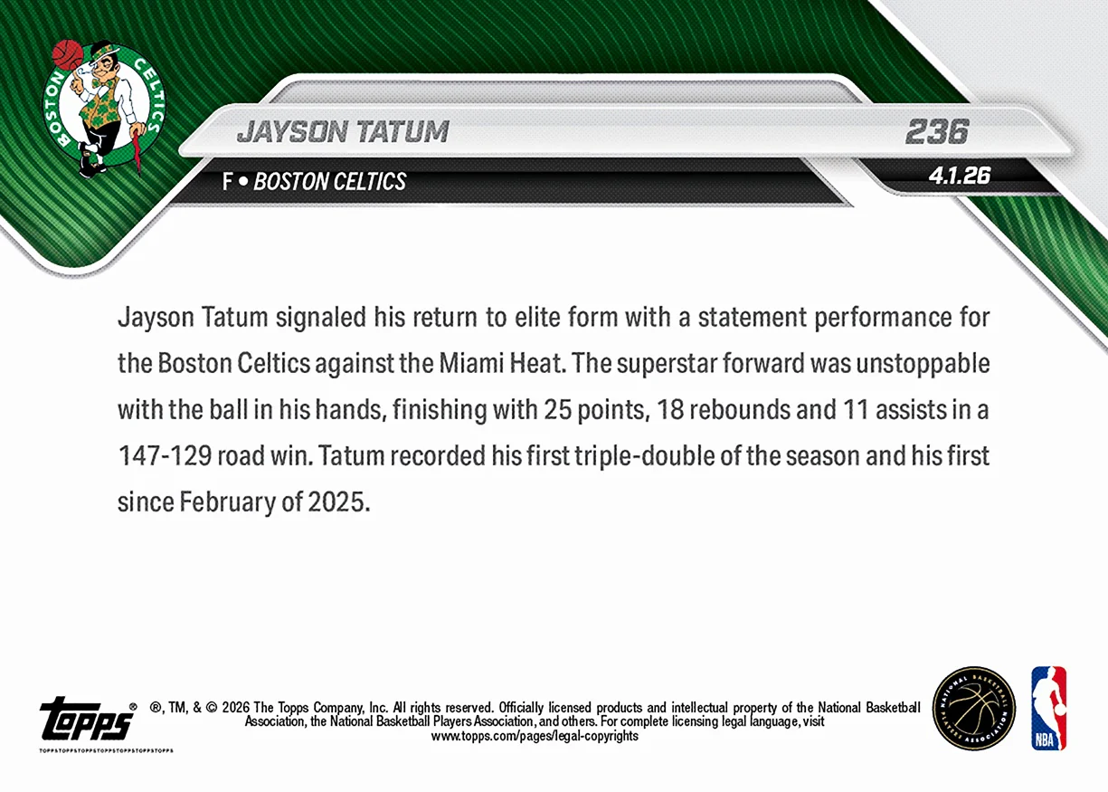 Jayson Tatum - 2025-26 NBA Topps NOW® - Card 236