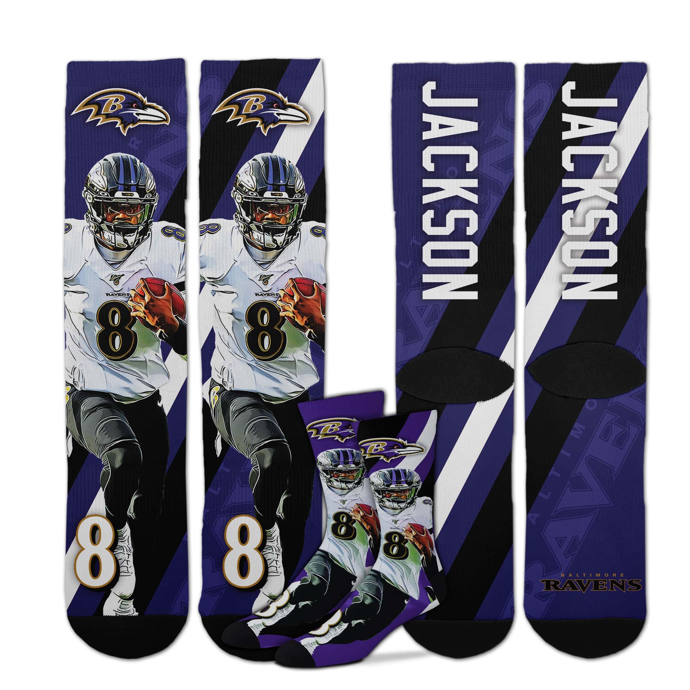 Lamar Jackson Baltimore Ravens Stripe NFL Crew Socks