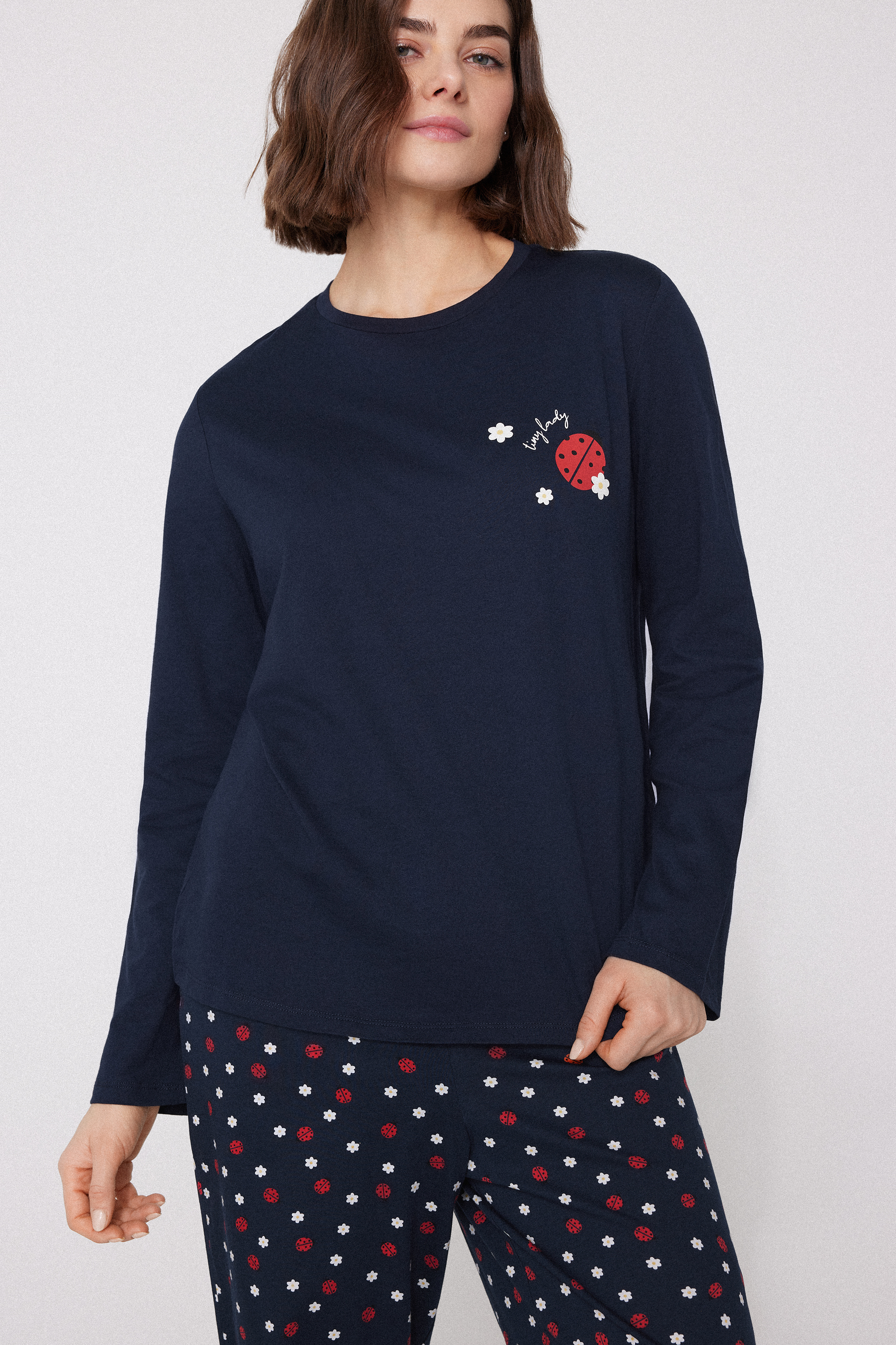 Ladybug Print Cotton Long Pyjamas