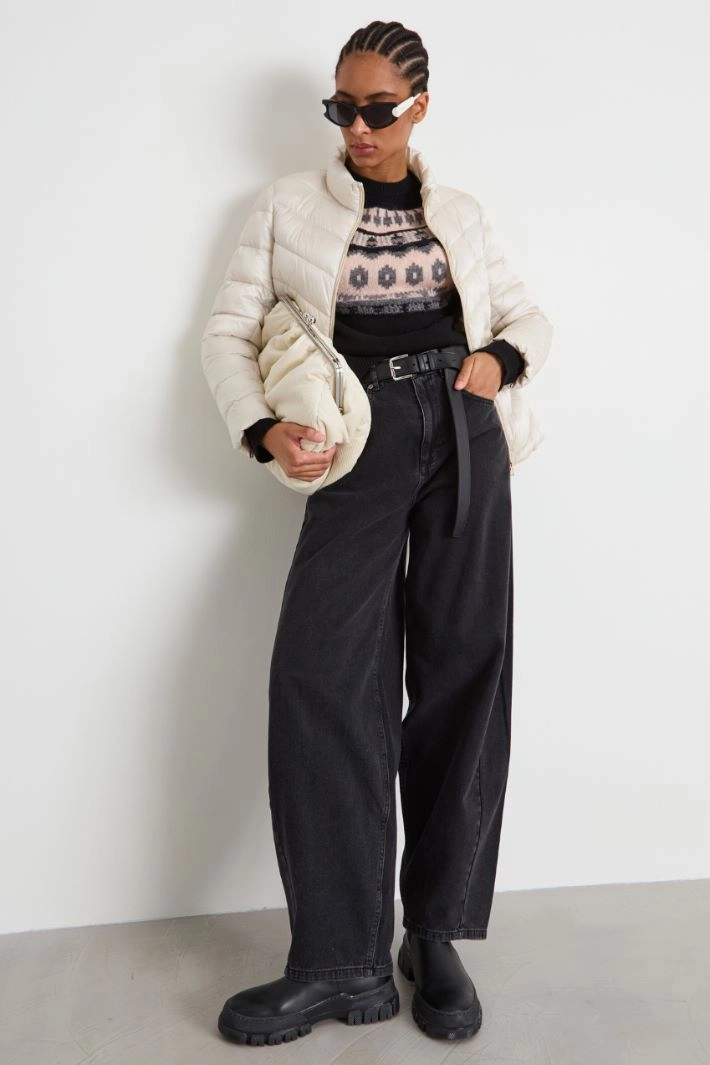 Technical satin puffer jacket - PEARL