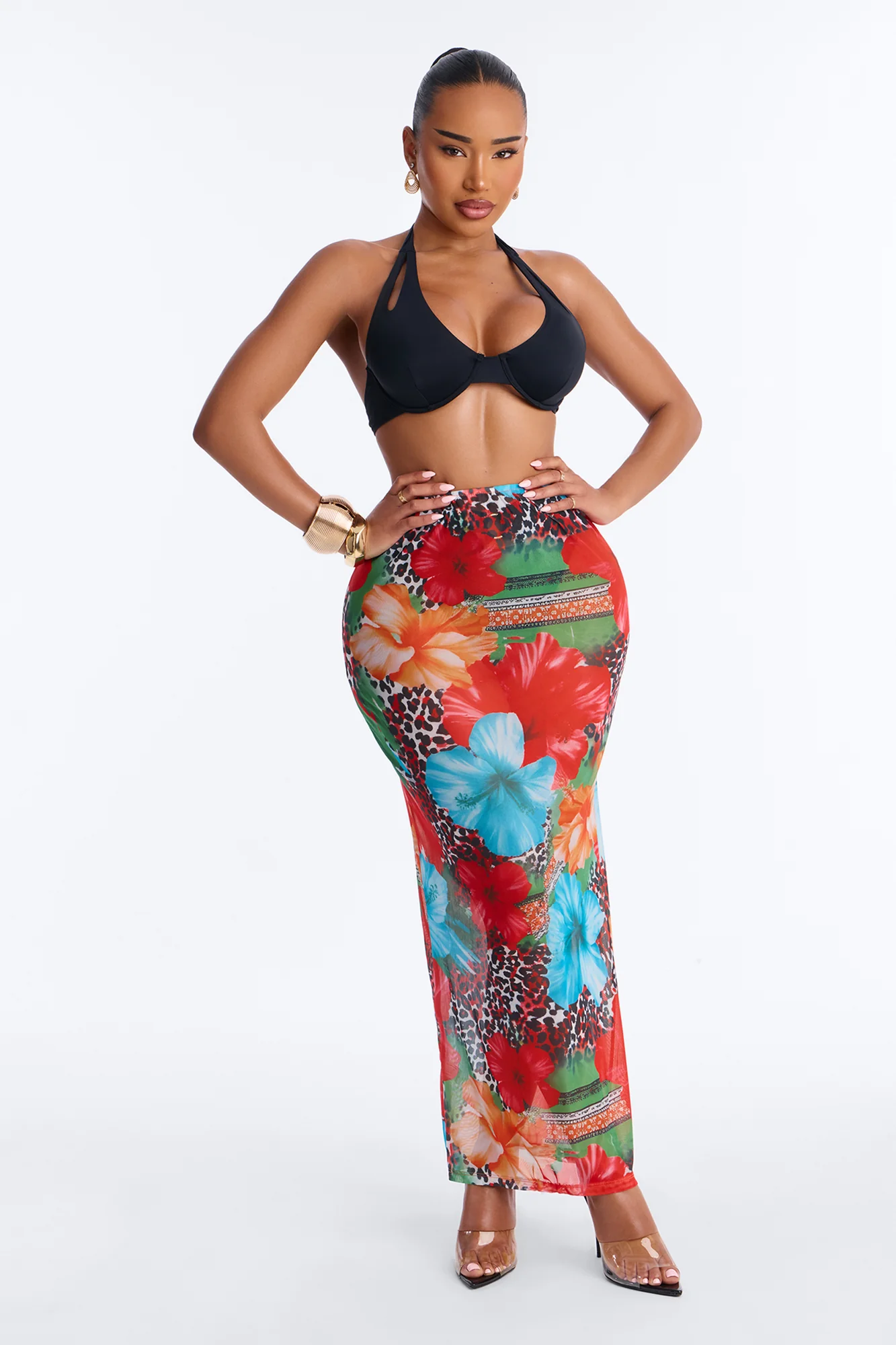 Tropic Tide Animal Floral Mesh Cover Up Skirt - Multi Color