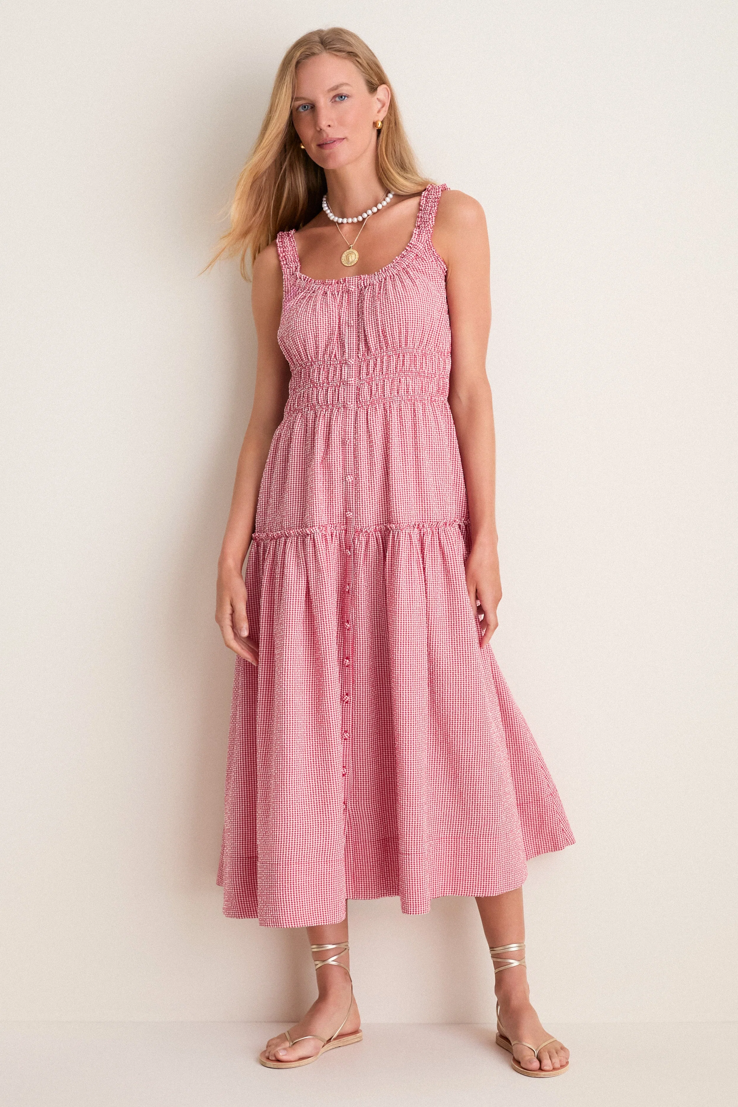 Red Gingham Landis Midi Dress