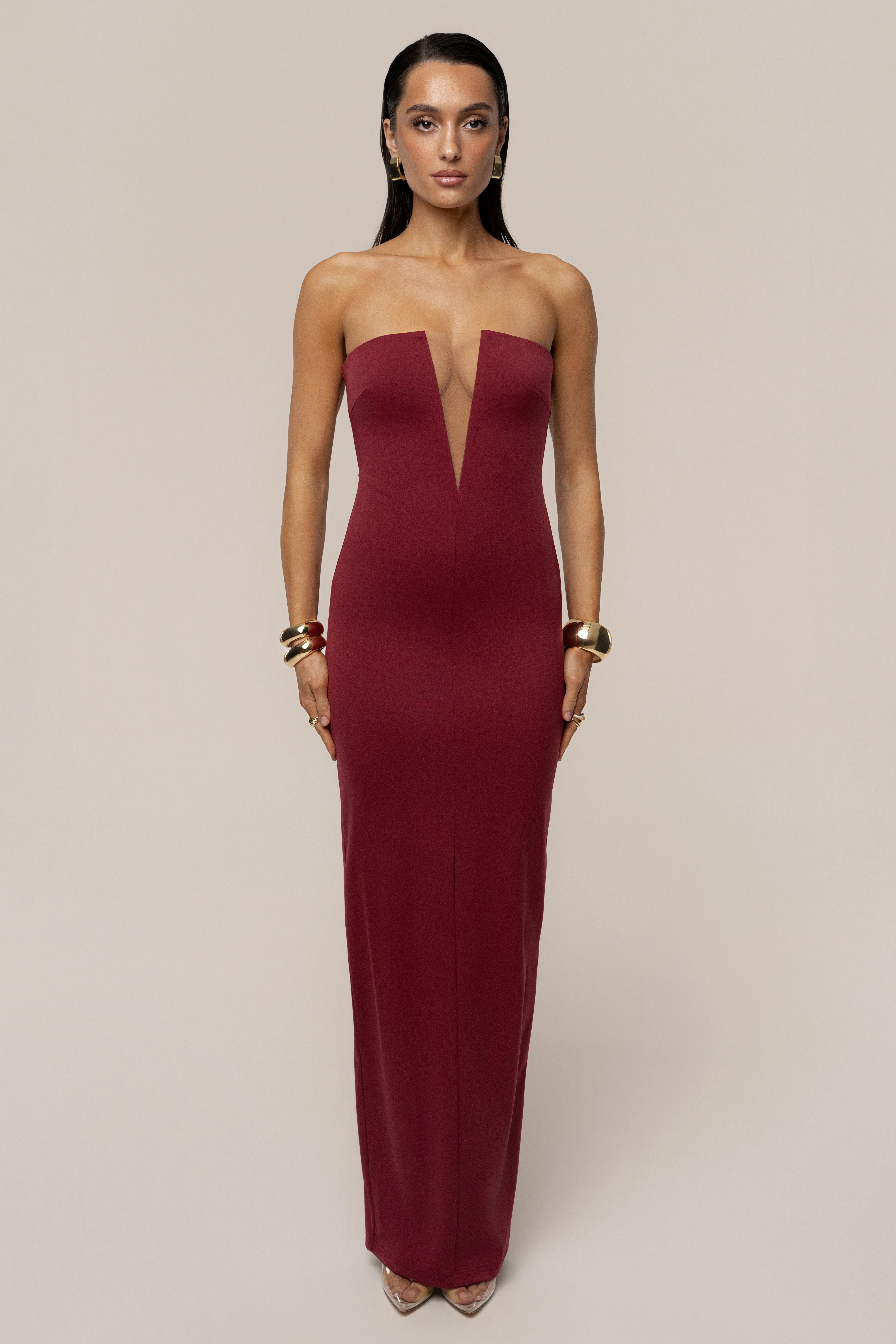 Burgundy Midnight Illusion Maxi Gown