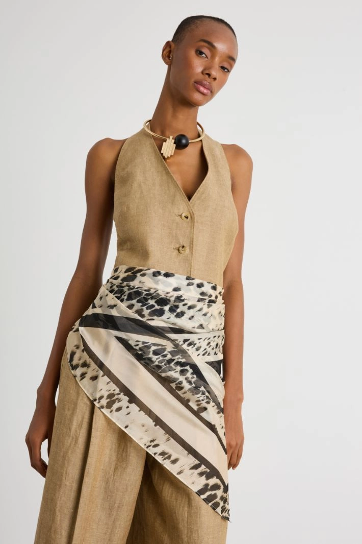 Chiffon scarf - BEIGE BLACK