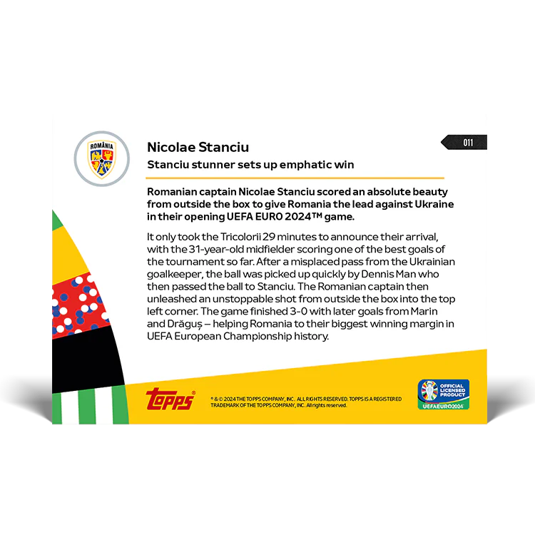 Nicolae Stanciu - Stanciu stunner sets up emphatic win - EURO 2024 TOPPS NOW® Card 11