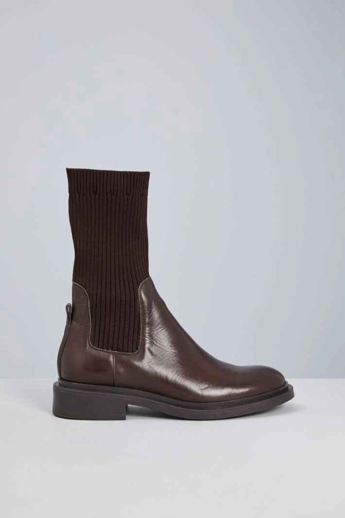 Ankle boots with knitted inserts - DARK BROWN