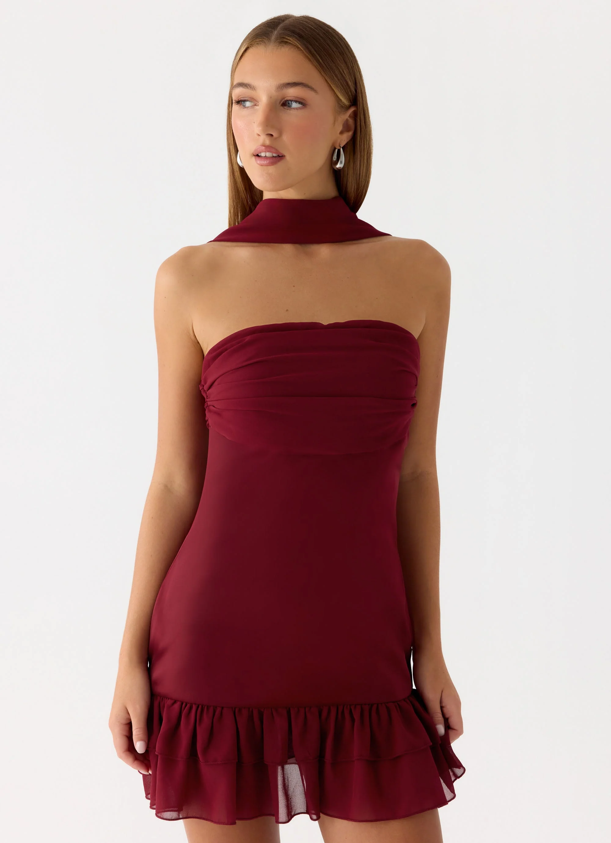 Manon Scarf Mini Dress - Deep Red