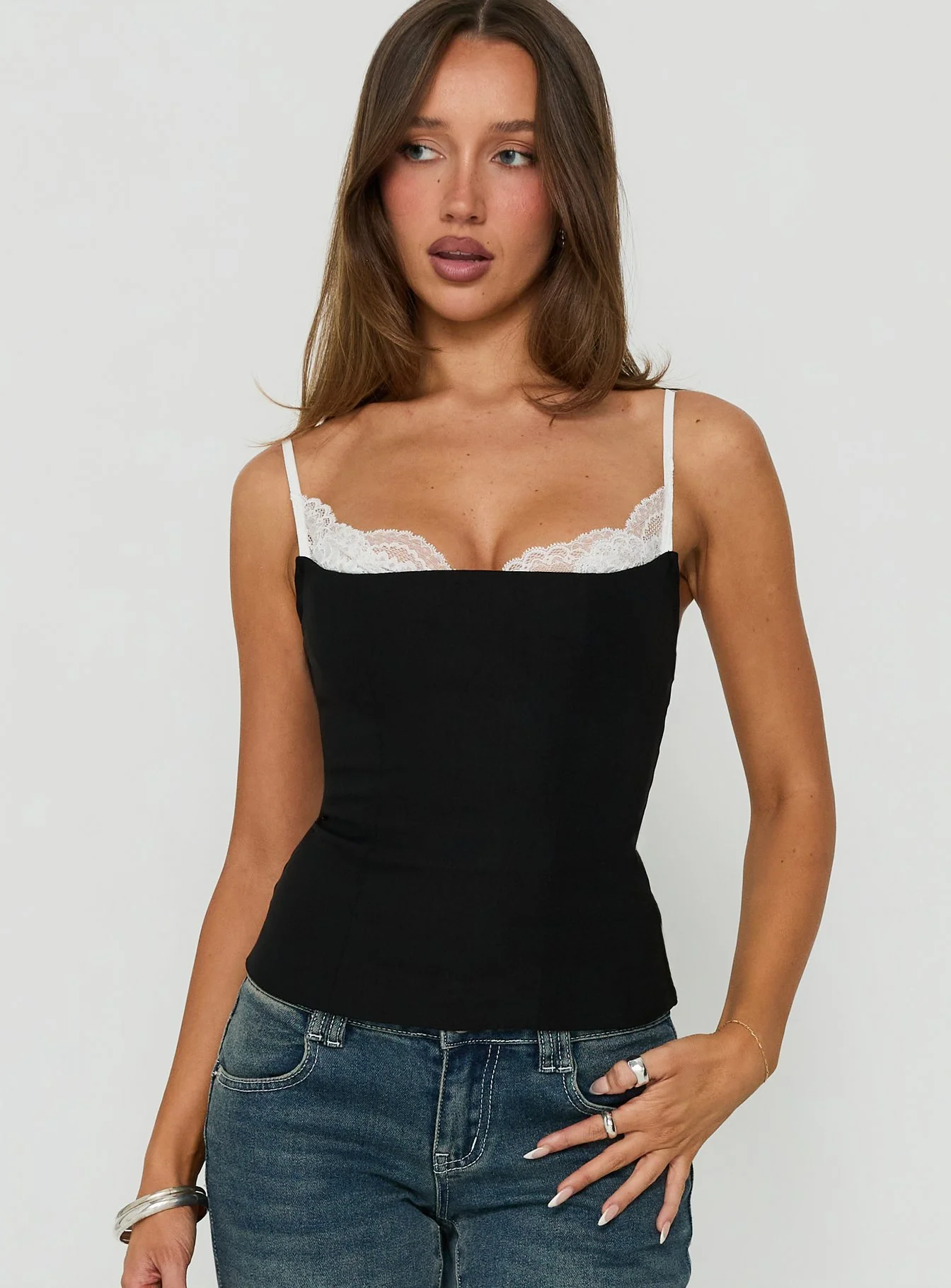 Renaissance Corset Lace Top Black / White