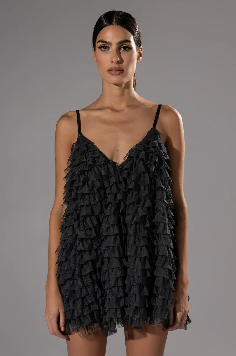 Crazy For You Belted Tiered Tulle Mini Dress