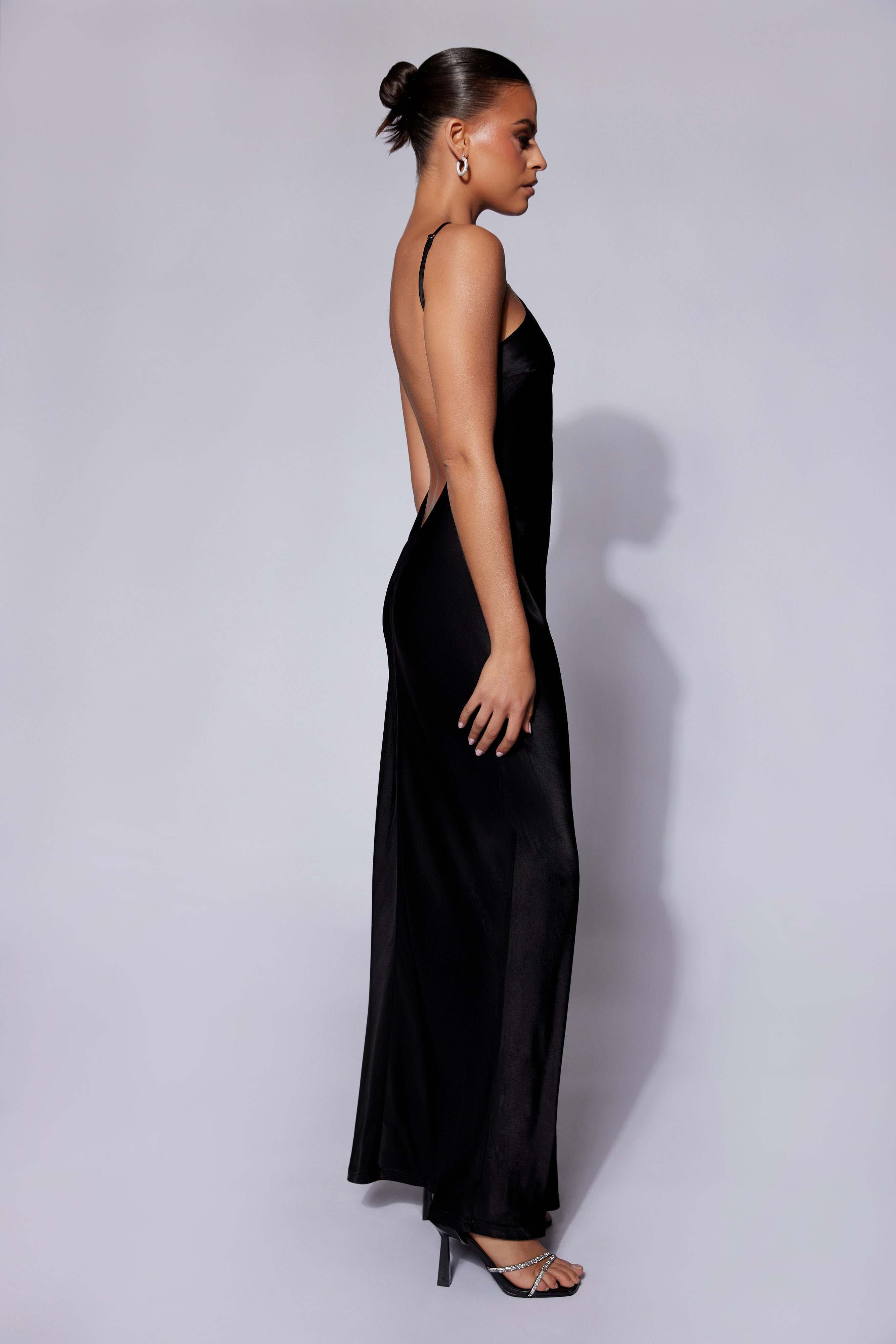 MESHKI Lucia Satin Cut Out Maxi Dress - Black
