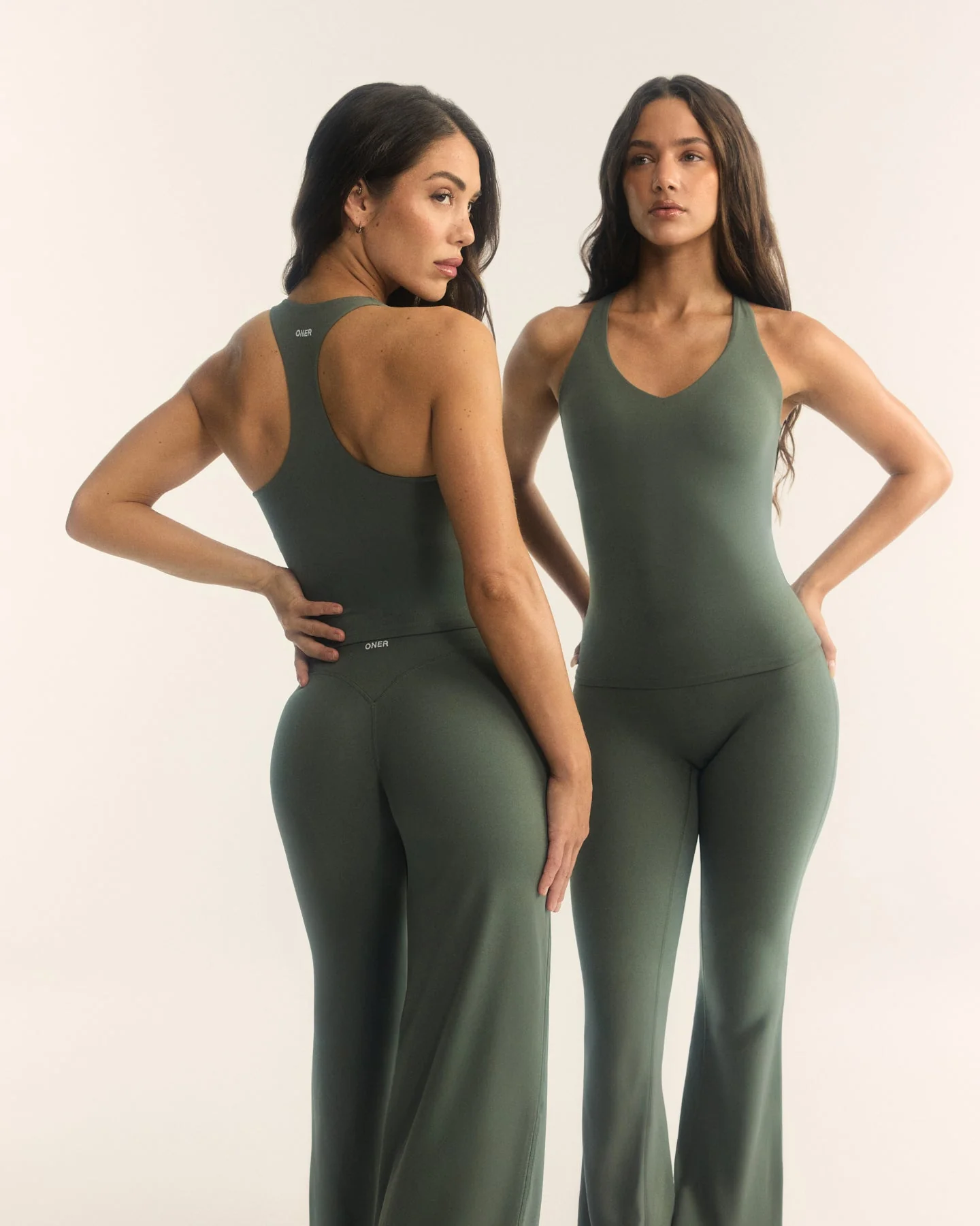 SoftMotion™ Racer Back Vest with Built in Bra Shelf with White Logo | Dark Khaki