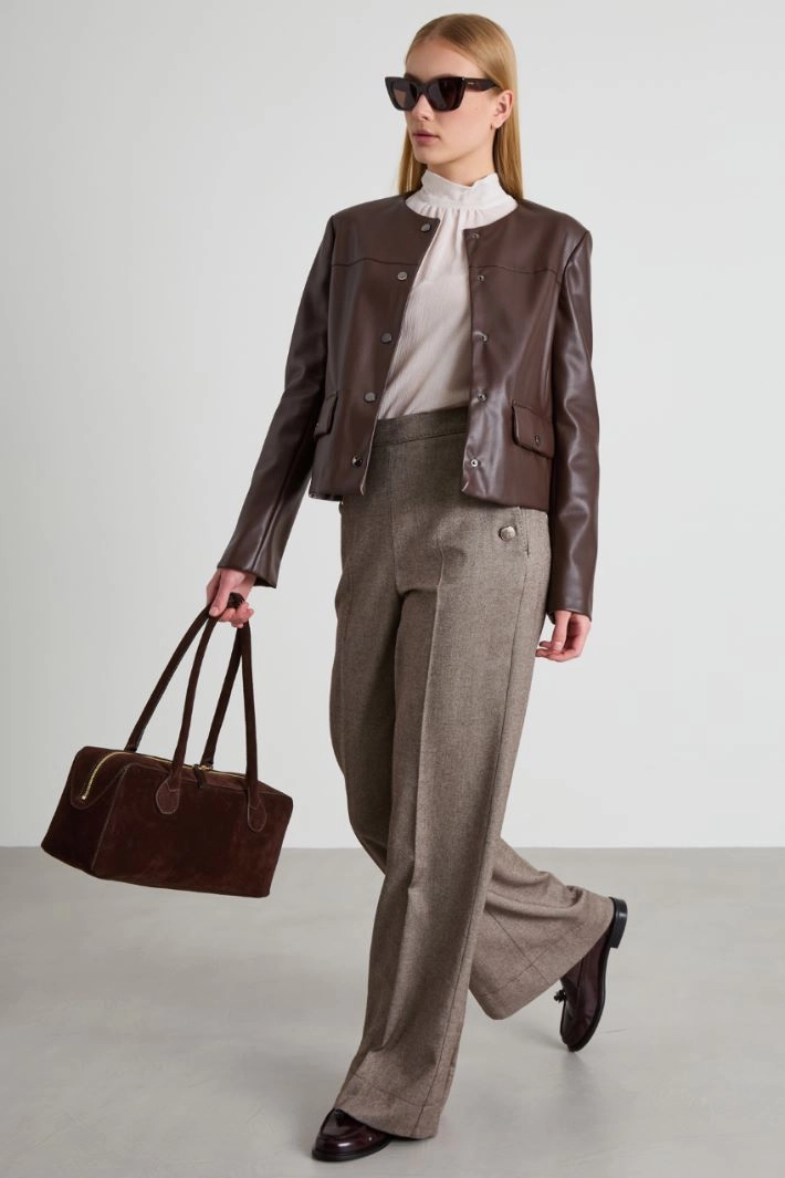 Band-collar blouse - WHITE