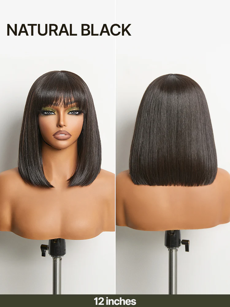 Ophirawig Veralux? Blend Human Hair Silky Straight Bob Wig With Bangs �C Ready To Wear