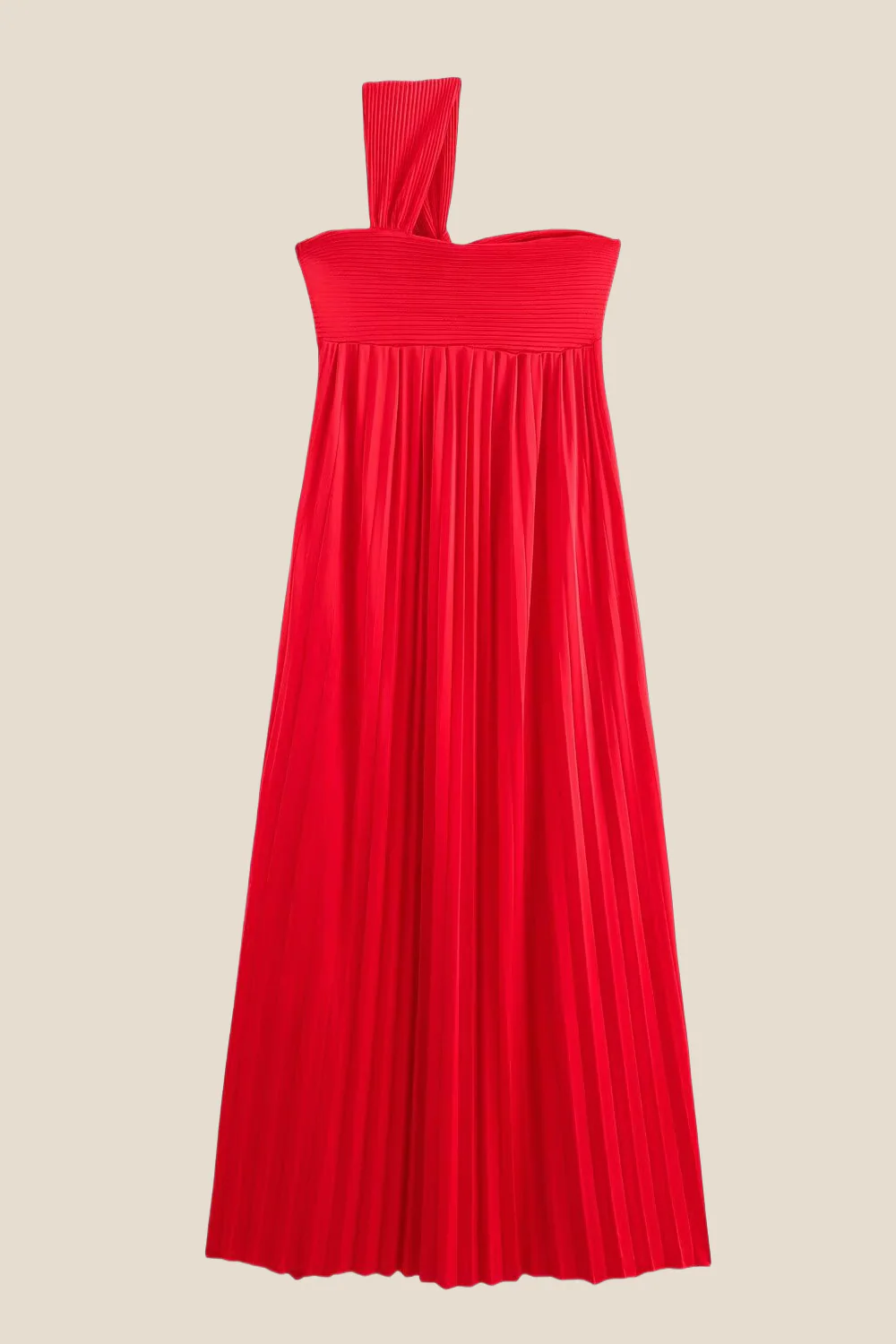 One Shoulder Red High Waist Pleated Long Dress
