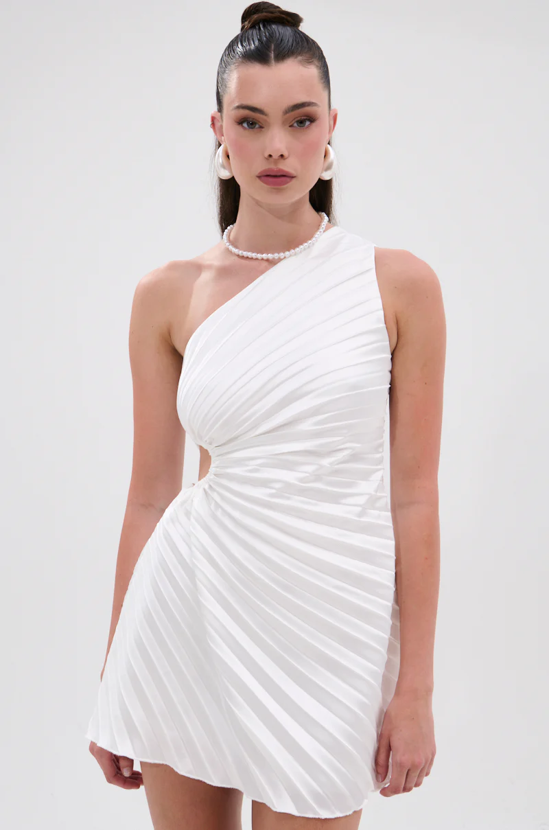 Make It Work Pleated Mini Dress In White