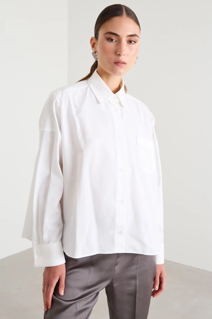Boxy poplin shirt - WHITE