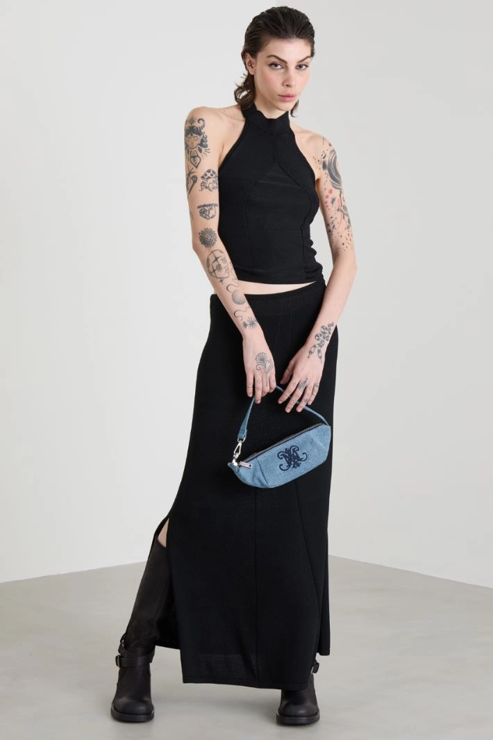 Shiny knit skirt - BLACK