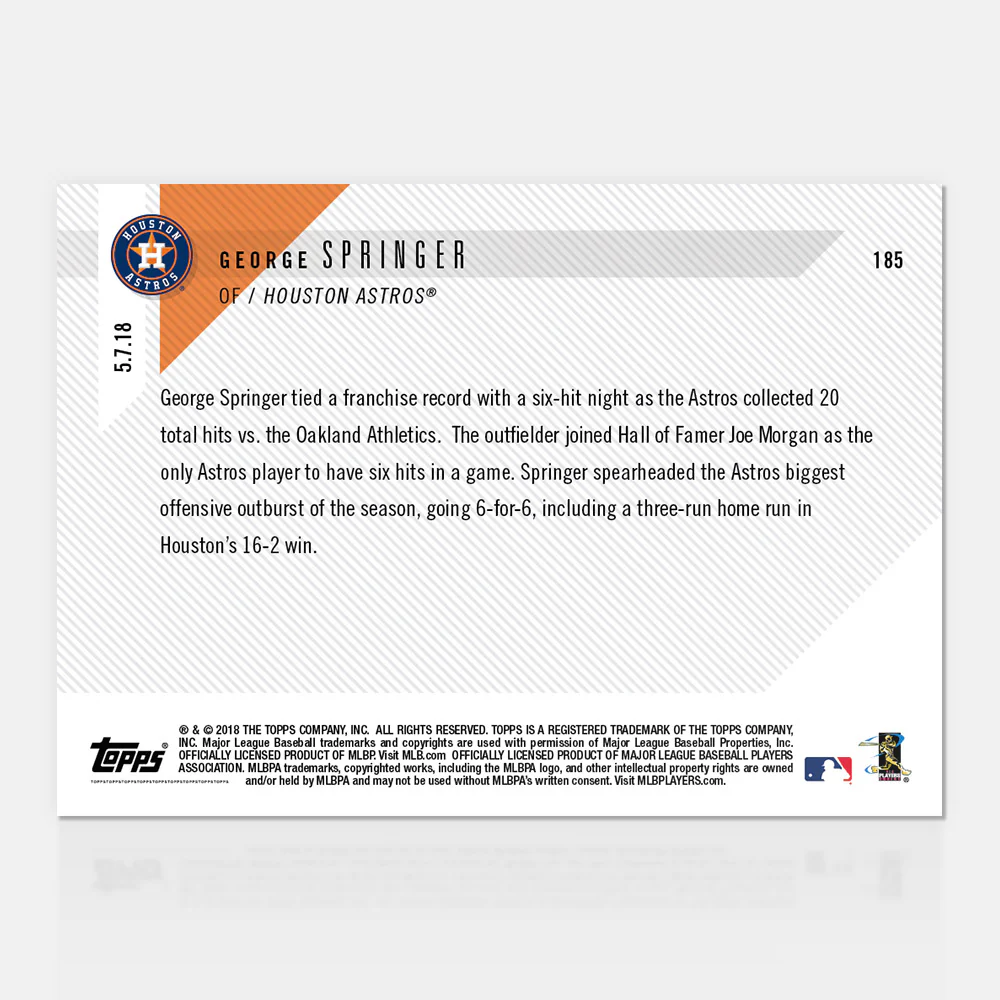 George Springer - 05/07/2018 TOPPS NOW® Card 185 - Print Run: 385